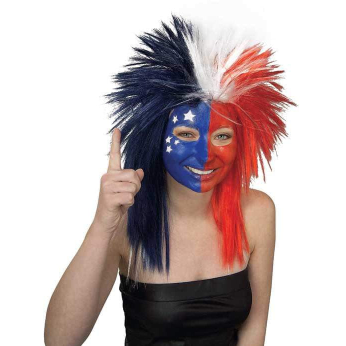 Sport Fanatic Red Blue White Wig Adult Unisex