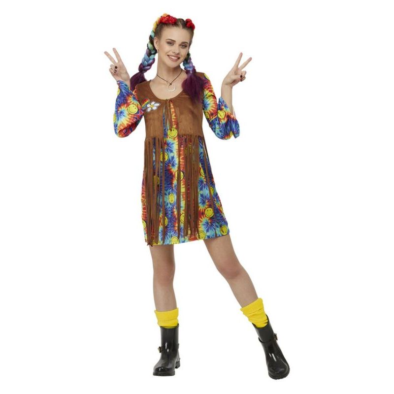 Smiley Hippy Dress Multi Coloured Womens Brown