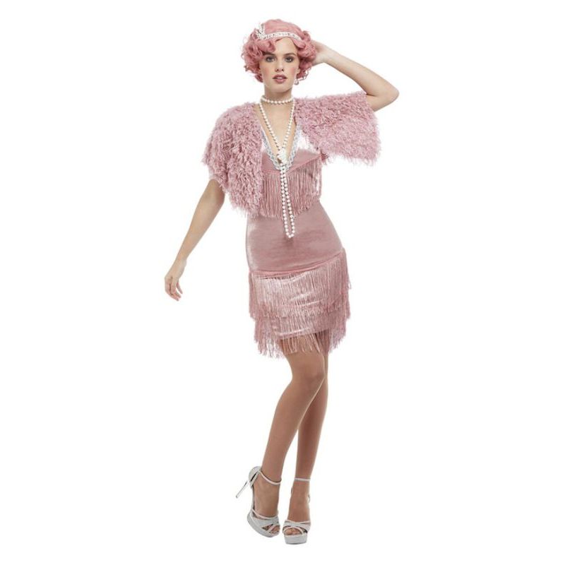 Deluxe 20s Vintage Pink Flapper Costume Womens