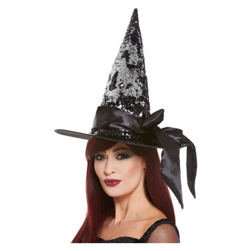 Deluxe Reversible Sequin Witch Hat & Silver Womens