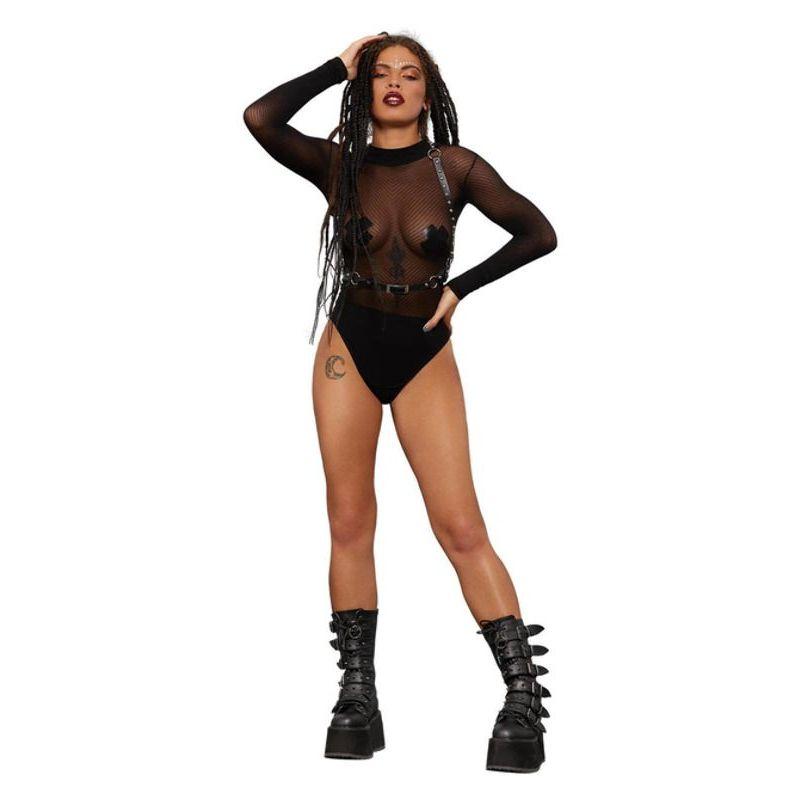 Fever Long Sleeve V Striped Bodysuit Black
