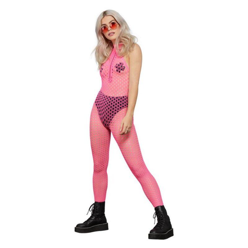 Fever Sleeveless Zipped Bodystocking Neon Pink Womens
