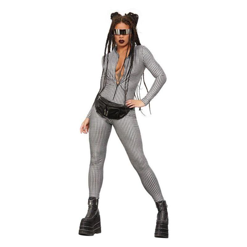 Fever Miss Whiplash Disco Holographic Costume Womens Silver