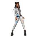 Fever Miss Whiplash Mirror Holographic Costume Adult Silver Catsuit