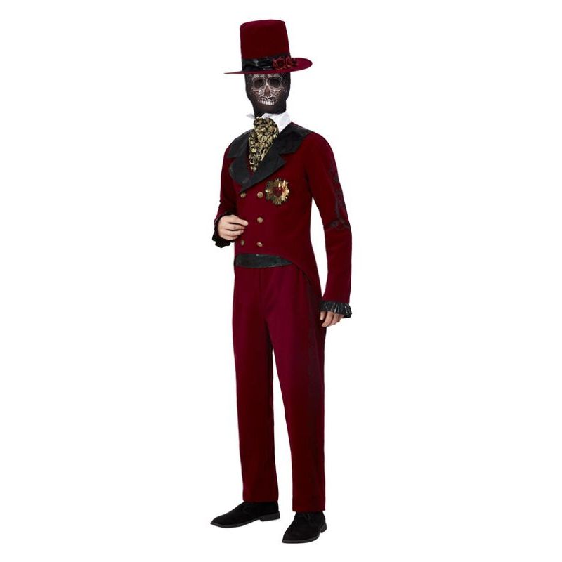 Deluxe Day Of The Dead Sacred Heart Groom Costume Burgundy Mens