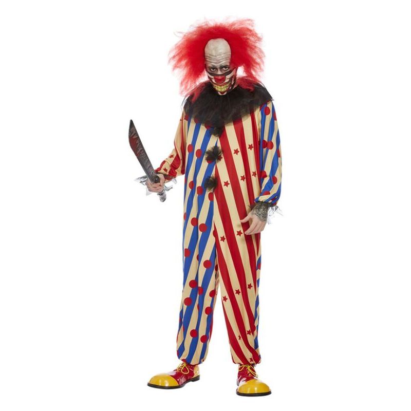 Creepy Clown Costume Red & Blue Mens White