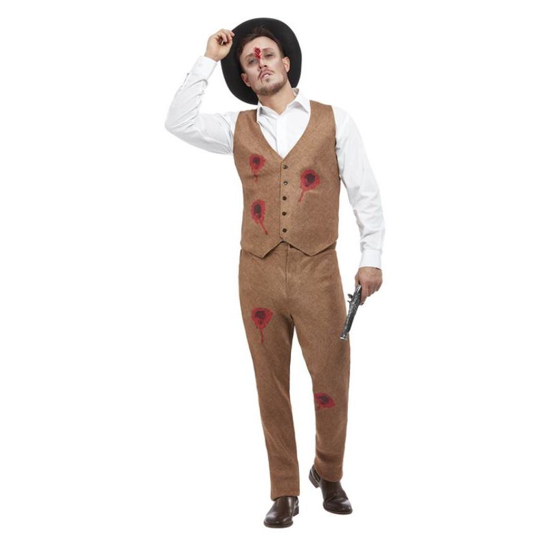 Clyde Zombie Gangster Costume Brown Mens White