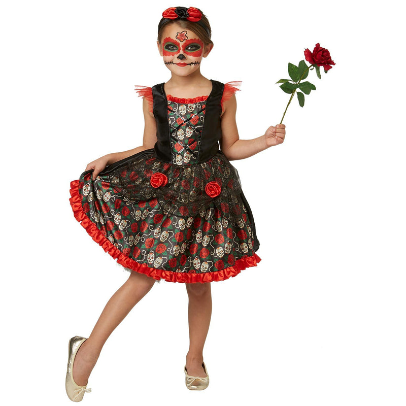 Red Rose Day Of The Dead Costume Child Girls