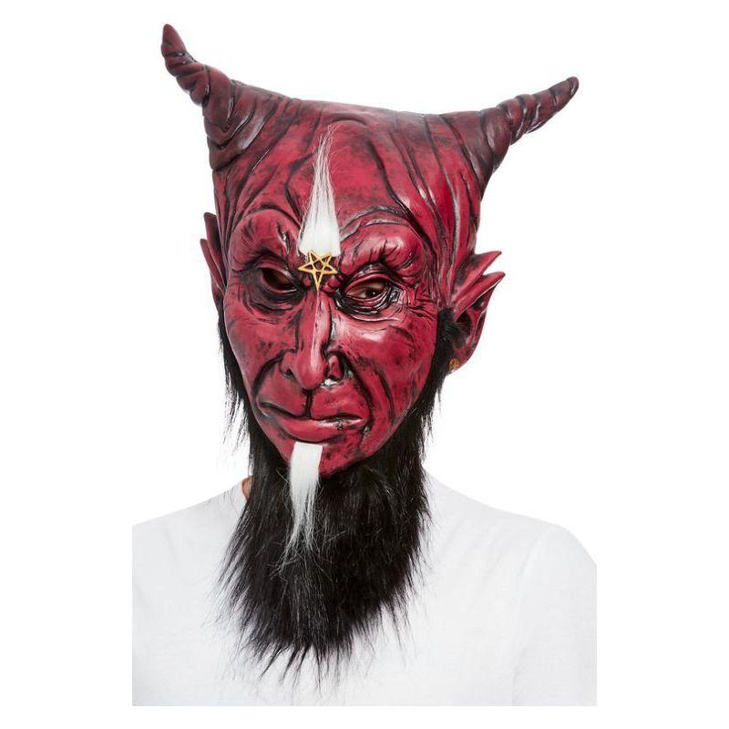 Bearded Satanic Devil Overhead Mask Latex Unisex Red -1