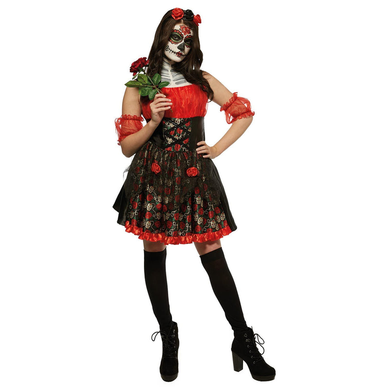 Red Rose Day Of The Dead Costume Womens