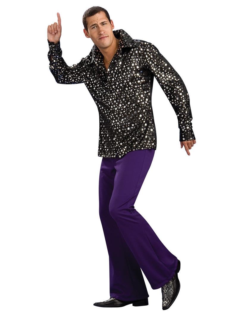 Disco Shirt - Black With Silver Stars Adult