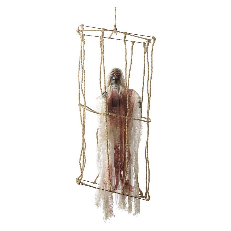 Animated Hanging Caged Skeleton Decoration Adult White -1