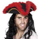 Pirate Tricorn Hat, Red Feather - One Size