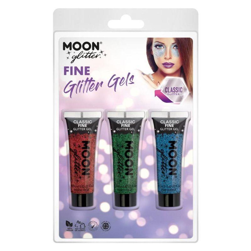Moon Glitter Classic Fine Gel Clamshell, 12ml. 3 Colour Set Costume Make Up