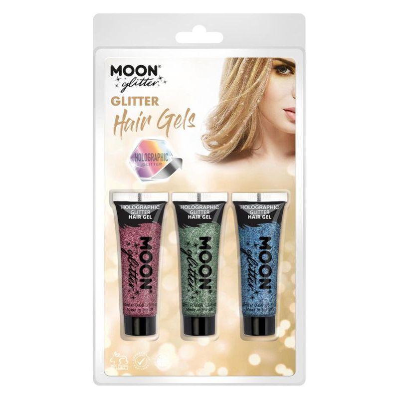 Moon Glitter Holographic Hair Gel Clamshell 20ml 3 Colour Pack Costume Make Up