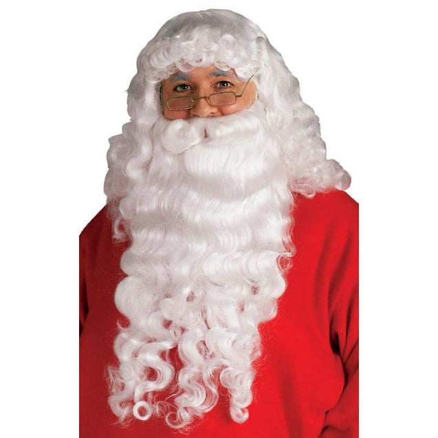 Santa Beard & Wig Set Plush Mens White -1
