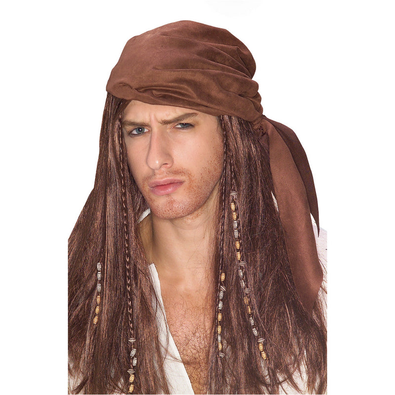 Caribbean Pirate Wig Adult Mens Brown -1