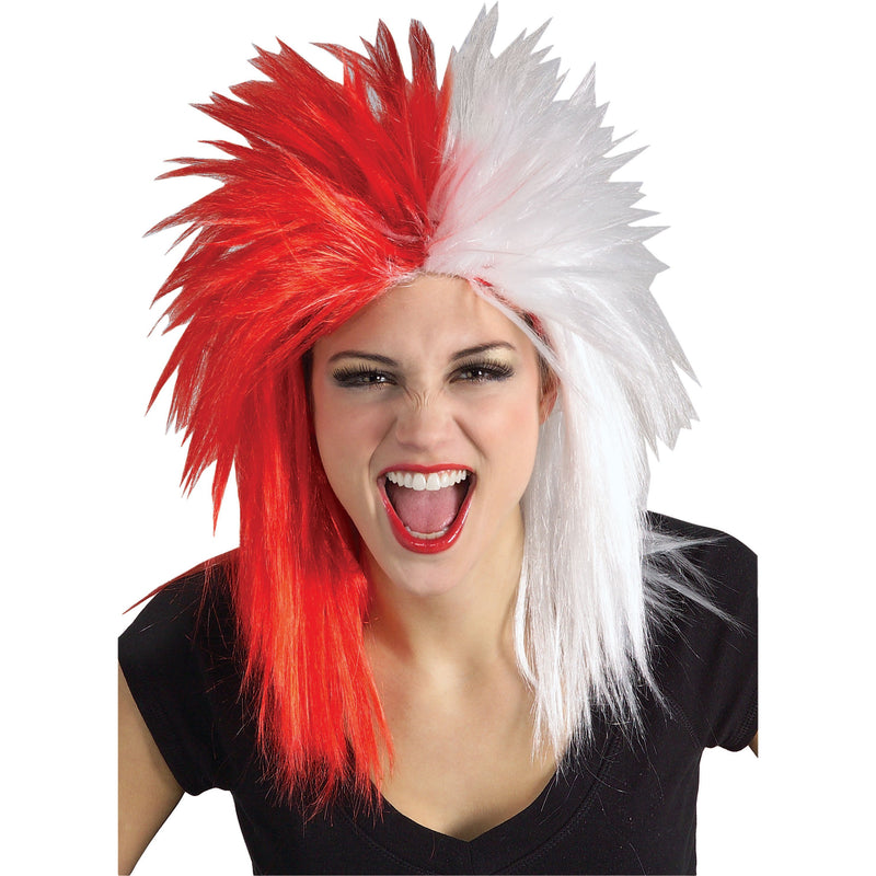 Sport Fanatic Red White Wig Adult Unisex -1