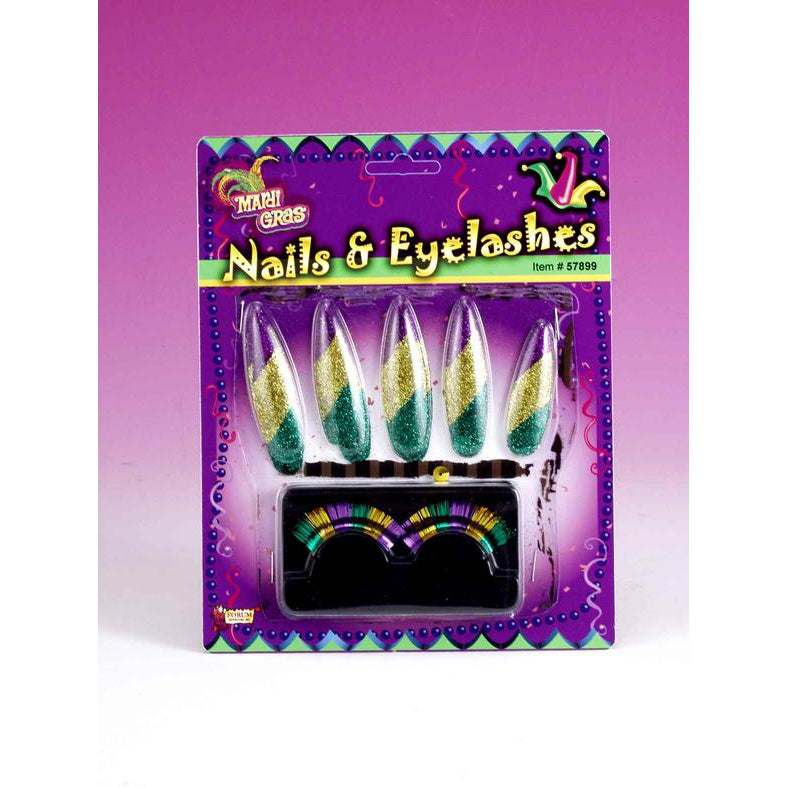 Mardi Gras Nails And Lashes Set Unisex Green -1