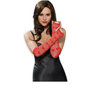 Fishnet Fingerless Long Heart Gloves Red Womens -1